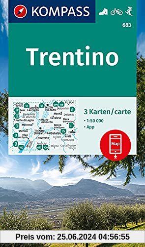 KOMPASS Wanderkarte Trentino: 3 Wanderkarten 1:50000 im Set inklusive Karte zur offline Verwendung in der KOMPASS-App. F