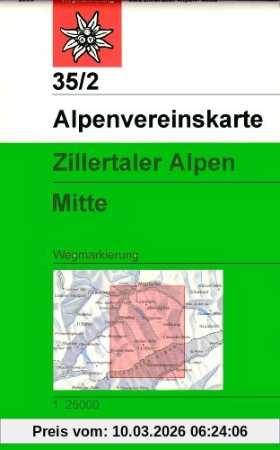 Deutscher Alpenverein Zillertaler Alpen - Mitte, Topographische Karte 1, 25.000