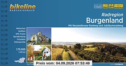 Radregion Burgenland: Mit Neusiedlersee-Radweg und Jubiläumsradweg, 1:75.000, 1.420 km, wetterfest/reißfest, GPS-Tracks Download, LiveUpdate (Bikeline Radtourenbücher)