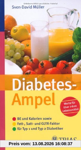 Diabetes-Ampel: BE und Kalorien sowie Fett-, Satt- und GLYX-Faktor für Typ 1 und Typ 2. Werte für über 2500 Lebensmittel