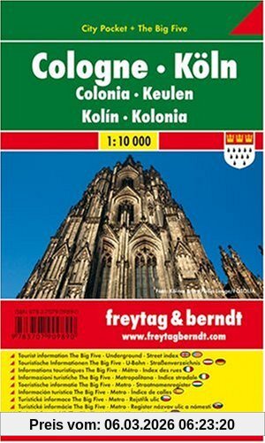 Freytag-Berndt und Artaria Kg Freytag Berndt Stadtpläne, Köln, City Pocket + The Big Five, Wasserfest - Maßstab 1, 10.000