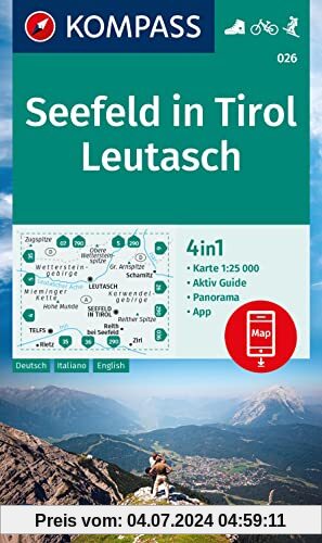 KOMPASS Wanderkarte 026 Seefeld in Tirol, Leutasch 1:25.000: 4in1 Wanderkarte, mit Aktiv Guide und Detailkarten inklusiv