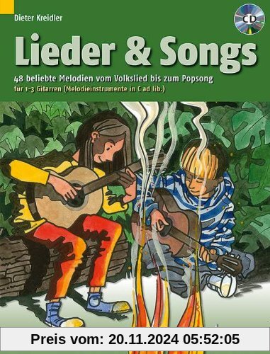 Lieder & Songs: 48 beliebte Melodien vom Volkslied bis zum Popsong. 1-3 Gitarren (Melodie-Instrumente in C ad lib.). Aus