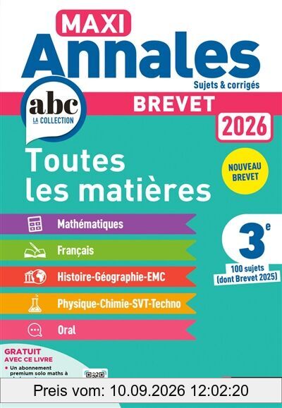 Maxi annales brevet 2026, 3e : toutes les matières, nouveau brevet
