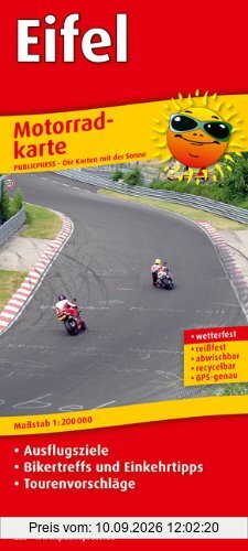 Motorradkarte Eifel: Mit Tourenvorschlägen, Ausflugszielen, Einkehr- und Freizeittipps, reissfest, wetterfest, GPS-genau, 1:200000: Mit ... wetterfest, reissfest, abwischbar, GPS-genau