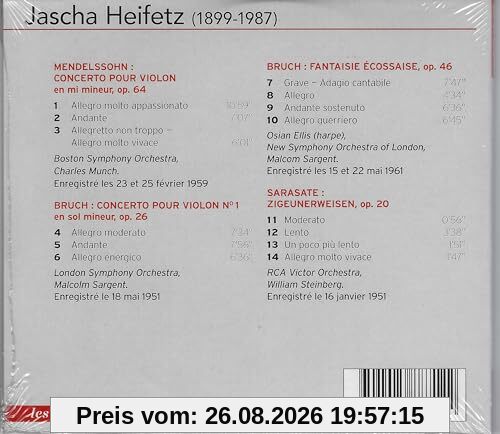 Jascha Heifetz joue Mendelssohn, Bruch et Sarasate. Munch, Sargent, Steinberg.