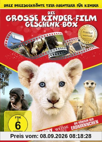 Die große Kinderfilm-Geschenk-Box mit drei preisgekrönten Tier-Abenteuern: Der weiße Löwe, Benny - Allein im Wald, Die Königin der Erdmännchen (3 DVDs)