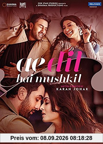 AE DIL HAI MUSHKIL Film ~ Bollywood DVD ~ Hindi mit englischem Untertitel ~ Aishwarya Rai, Ranbir Kapoor, Anushka Kharma, Shahrukh Khan ~ Karan Johar ~ India ~ 2016
