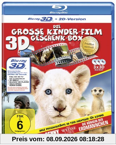 Die große Kinderfilm-Geschenk-Box mit drei preisgekrönten Tier-Abenteuern: Der weiße Löwe, Benny - Allein im Wald, Die Königin der Erdmännchen (3 3D Blu-rays)