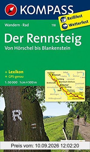 Der Rennsteig - Von Hörschel bis Blankenstein: Wanderkarte mit Kurzführer, Radtouren und Höhenprofil. GPS-genau. 1:50000 (KOMPASS-Wanderkarten, Band 118)