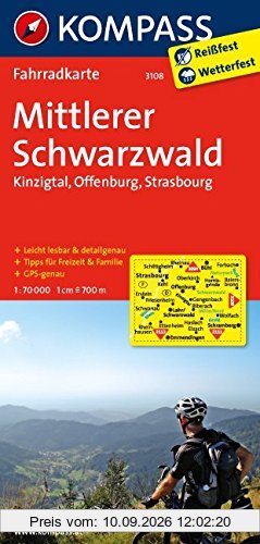 Mittlerer Schwarzwald - Kinzigtal - Offenburg - Strasbourg: Fahrradkarte. GPS-genau. 1:70000 (KOMPASS-Fahrradkarten Deutschland, Band 3108)