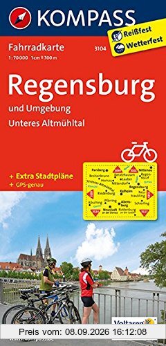 Regensburg und Umgebung - Unteres Altmühltal: Fahrradkarte. GPS-genau. 1:70000 (KOMPASS-Fahrradkarten Deutschland)