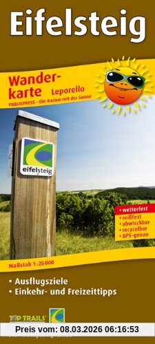 PublicPress Wanderkarte Eifelsteig, Mit Ausflugszielen, Einkehr- & Freizeittipps, Wetterfest, Reissfest, Abwischbar, Gps-genau. 1, 25000, Mit Ausflugszielen,