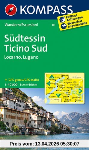 Südtessin - Ticino Sud - Locarno - Lugano: Wanderkarte. GPS-genau. 1:40000