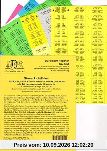 STEUERRICHTLINIEN Dürckheim-Griffregister Nr. 2351 (2019/170. EL) mit Stichworten aus der Gesetzesüberschrift: 196 bedruckte Griffregister zur ... C.H. Beck Verlag oder nwb-Textsammlungen.