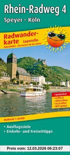 PublicPress Radwanderkarte Rhein-Radweg 4, Speyer - Köln, Mit Ausflugszielen, Einkehr- & Freizeittipps, Wetterfest, Reißfest, Abwischbar, Gps-genau. 1, 50000,