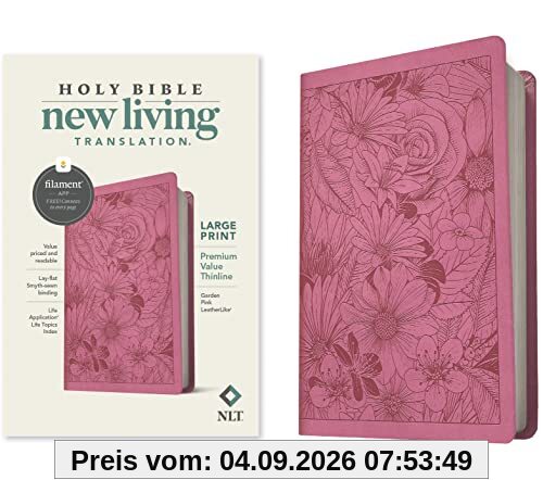 NLT Large Print Premium Value Thinline Bible, Filament-Enabled Edition (Leatherlike, Garden Pink): New Living Translation, Garden Pink, Leatherlike, Premium Value Thinline, Filament Bible App
