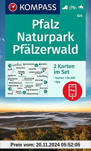 KOMPASS Wanderkarten-Set 826 Pfalz, Naturpark Pfälzerwald (2 Karten) 1:50.000: inklusive Karte zur offline Verwendung in