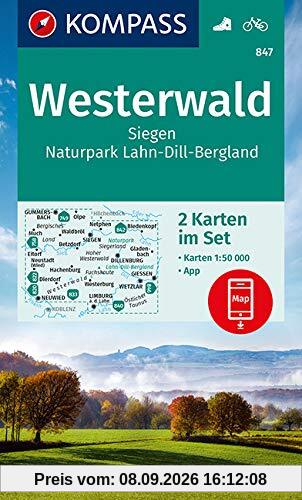 KOMPASS Wanderkarte Westerwald, Siegen, Naturpark Lahn-Dill-Bergland: 2 Wanderkarten 1:50000 im Set inklusive Karte zur offline Verwendung in der ... (KOMPASS-Wanderkarten, Band 847)