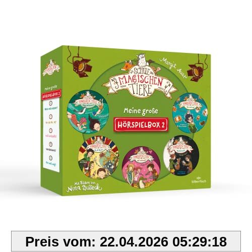 Die Schule der magischen Tiere - Hörspiele: Meine große Hörspielbox 2: »Nass und nasser! Das Hörspiel«, »Wo ist Mr. M? Das Hörspiel«, »Voll verknallt! ... Hörspiel«, »Hin und weg! Das Hörspiel«: 5 CDs