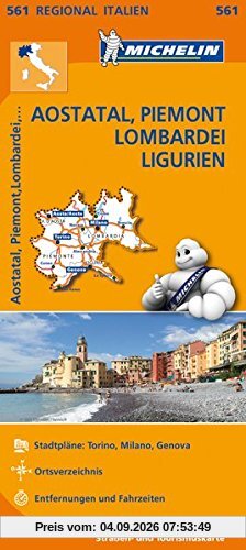 Michelin Aostatal, Piemont, Lombardei und Ligurien: Straßen- und Tourismuskarte 1:400.000 (MICHELIN Regionalkarten)