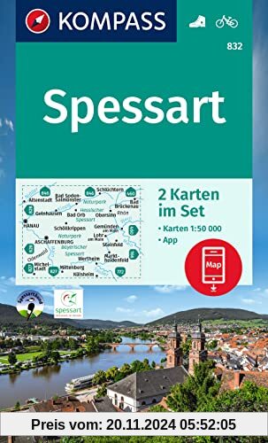 KOMPASS Wanderkarten-Set 832 Spessart (2 Karten) 1:50.000: inklusive Karte zur offline Verwendung in der KOMPASS-App. Fa