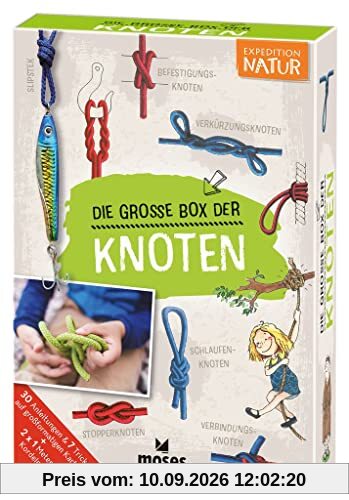 moses. Expedition Natur: Die Große Box der Knoten, Knoten lernen für Kinder, 30 Knotenübungen für kleine Pfadfinder ab 6 Jahren, 2 x 1 Meter Kordeln inklusive