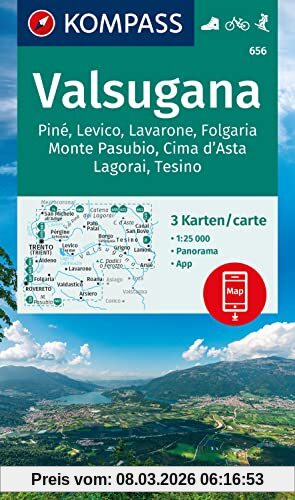 unbekannt Kompass Wanderkarten-Set 656 Valsugana, Pine, Levico, Lavarone, Folgaria, Monte Pasubio, Cima D'Asta, Lagorai, Tesino (3 Karten) 1, 25.000, Mit ...