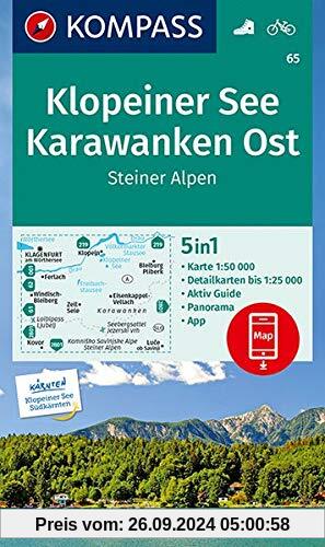 KOMPASS Wanderkarte Klopeiner See, Karawanken Ost, Steiner Alpen: 5in1 Wanderkarte 1:50000 mit Panorama, Aktiv Guide und