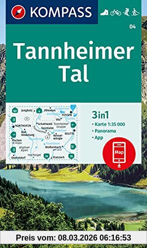 Kompass-Karten GmbH Kompass Wanderkarte Tannheimer Tal, 3in1 Wanderkarte 1, 35000 Mit Panorama Inklusive Karte Zur Offline Verwendung In Der Kompass-App. Fahrradfahren.