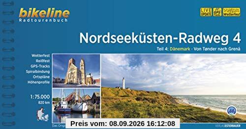 Nordseeküsten-Radweg. 1:75000 / Nordseeküsten-Radweg Teil 4: Dänemark - Von Tønder nach Grenâ, 820 km, 1:75.000, wetterfest/reißfest, GPS-Tracks Download, LiveUpdate