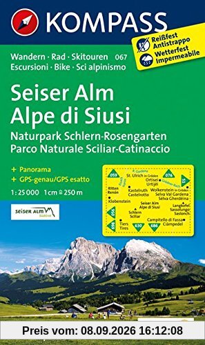 Seiser Alm /Alpe di Siusi: Wanderkarte mit Panorama, Radrouten und Skitouren. GPS-genau. 1:25000 (KOMPASS-Wanderkarten, Band 67)