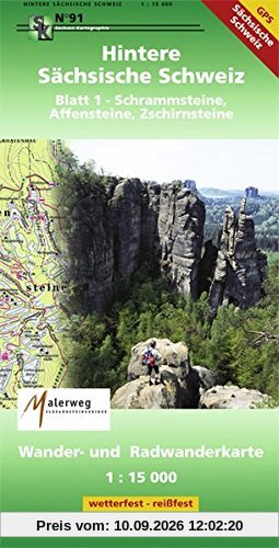 Hintere Sächsische Schweiz Blatt 1 - Schrammsteine, Affensteine, Zschirnsteine: Wander- und Radwanderkarte . 1:15000 GPS-fähig wetterfest, reißfest