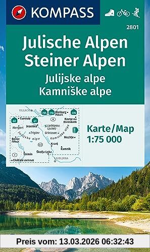 unbekannt Kompass Wanderkarte 2801 Julische Alpen/Julijske Alpe, Steiner Alpen/Kamniske Alpe 1, 75.000, Wanderkarte Mit Radrouten Und Skitouren.