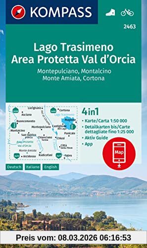 unbekannt Kompass Wanderkarte 2463 Lago Trasimeno, Area Protetta Val D' Orcia, Montepulciano, Montalcino, Monte Amiata, Cortona 1, 50.000, 4in1 Wanderkarte,