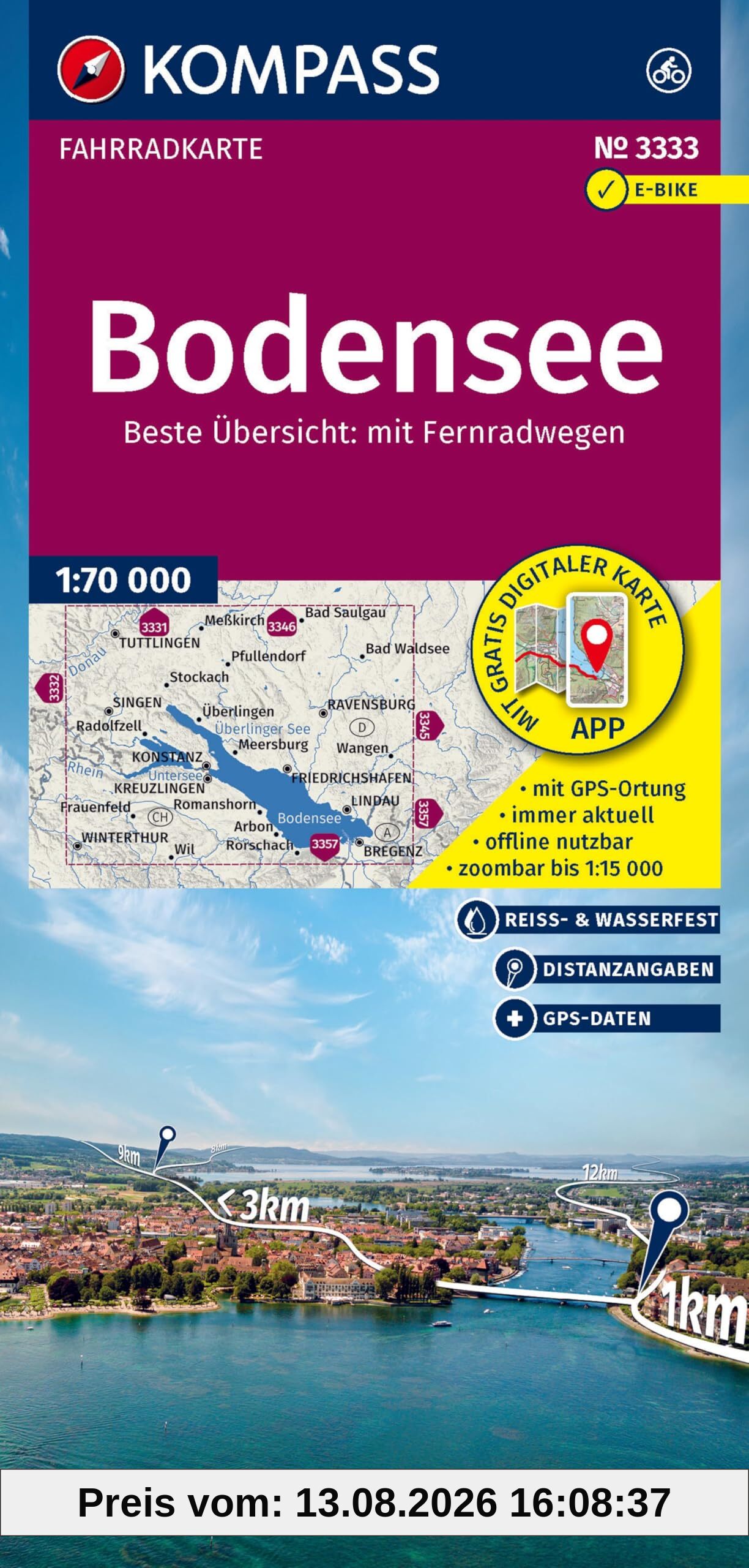 KOMPASS Fahrradkarte 3333 Bodensee 1:70.000: reiß- und wetterfest