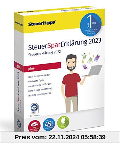 SteuerSparErklärung Plus 2023, Schritt-für-Schritt Steuersoftware für die Steuererklärung 2022, mit dem Plus an Steuerwi