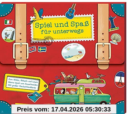 Spiel und Spaß für unterwegs (Buch-Set in Kofferform): Mit Geschichtenbuch, Reisetagebuch, Malblock, Rätselblock, Memo-Spiel und Deutschlandkarte