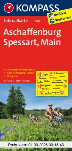 Aschaffenburg - Spessart - Main: Fahrradkarte. GPS-genau. 1:70000 (KOMPASS-Fahrradkarten Deutschland)