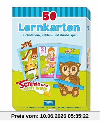 50 Lernkarten: Buchstaben, Zahlen- und Knobelspaß: Schreib- und wisch weg