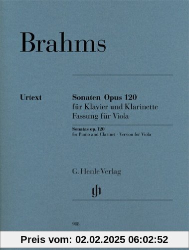 Sonaten Opus 120 für Klavier und Klarinette: Fassung für Viola