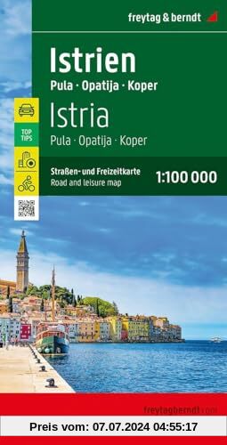 Istrien, Straßen- und Freizeitkarte 1:100.000, freytag & berndt: Pula - Opatija - Koper, mit Infoguide und Top Tips, Rad