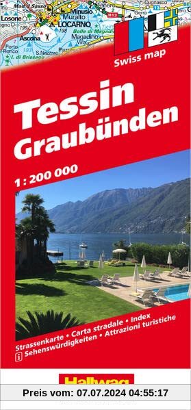 Tessin und Graubünden Strassenkarte 1:200 000: Strassenkarte, Index, Sehenswürdigkeiten (Hallwag Strassenkarten)