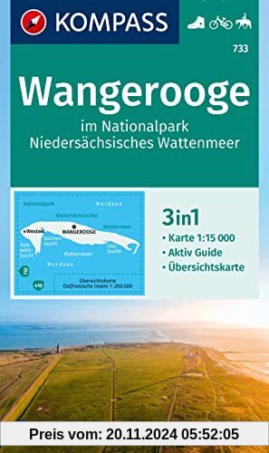 KOMPASS Wanderkarte 733 Wangerooge im Nationalpark Niedersächsisches Wattenmeer 1:15.000: 3in1 Wanderkarte, mit Aktiv Gu