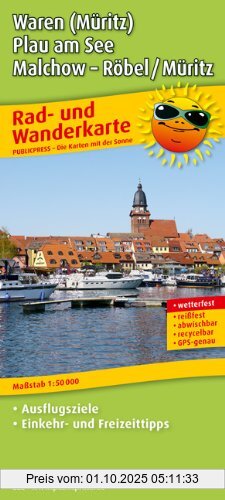 Rad- und Wanderkarte Waren (Müritz), Plau am See, Malchow, Röbel /Müritz: Mit Ausflugszielen, Einkehr- & Freizeittipps, reissfest, wetterfest, ... Einkehr- & Freizeittipps, GPS-genau