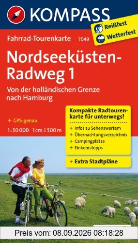 Nordseeküstenradweg 1, Von der holländischen Grenze nach Hamburg: Fahrrad-Tourenkarte. GPS-genau. 1:50000.
