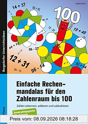 Einfache Rechenmandalas für den Zahlenraum bis 100: Zahlen erkennen, addieren und subtrahieren (2. bis 4. Klasse)