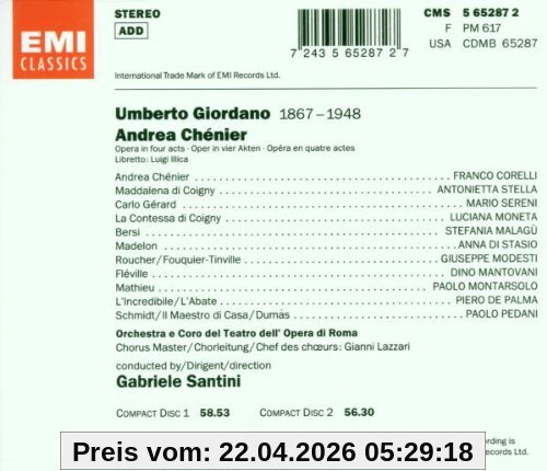 Santini Giordano, Andrea Chénier (Gesamtaufnahme(ital.), Aufnahme Rom 1963)