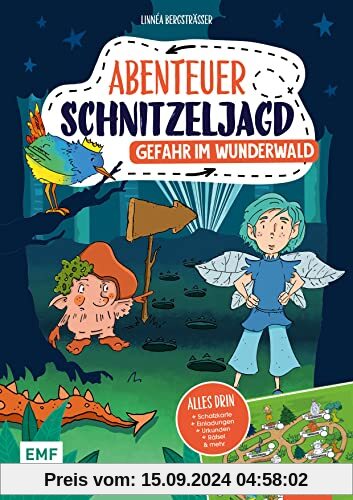 Set: Abenteuer Schnitzeljagd – Gefahr im Wunderwald: Geburtstags-Set mit Schatzkarte, Einladungen, Urkunden, kniffligen 