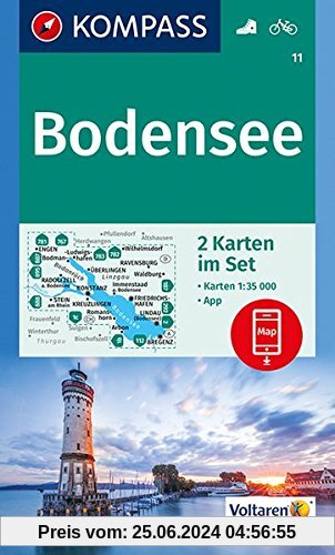 Bodensee: 2 Wanderkarten 1:35000 im Set inklusive Karte zur offline Verwendung in der KOMPASS-App. Fahrradfahren. (KOMPA